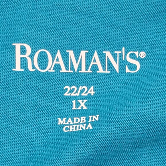 Roaman's Blue Round Neck Ruffled 3/4 Sleeve Top 1X Plus 22 24 New Without Tags - Picture 3 of 6